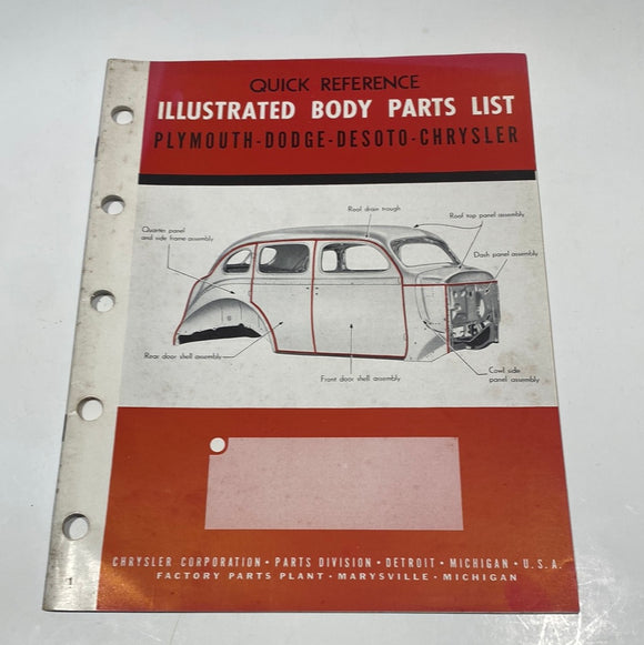 1939 Mopar Chrysler Illustrated Body Parts List