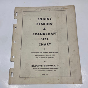 1952 Clevite Engine Bearing & Crankshaft Size Chart