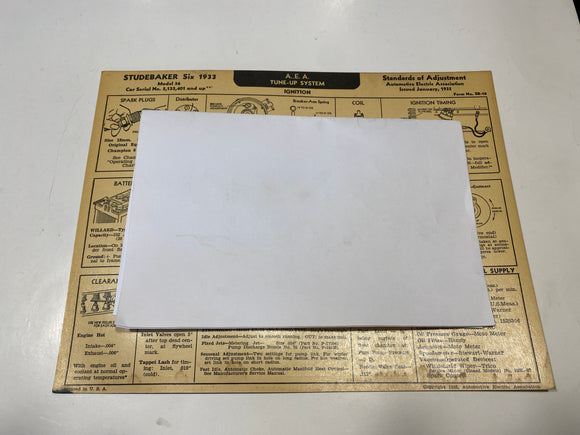 1933 Studebaker Six Model 56 AEA Tune Up System card