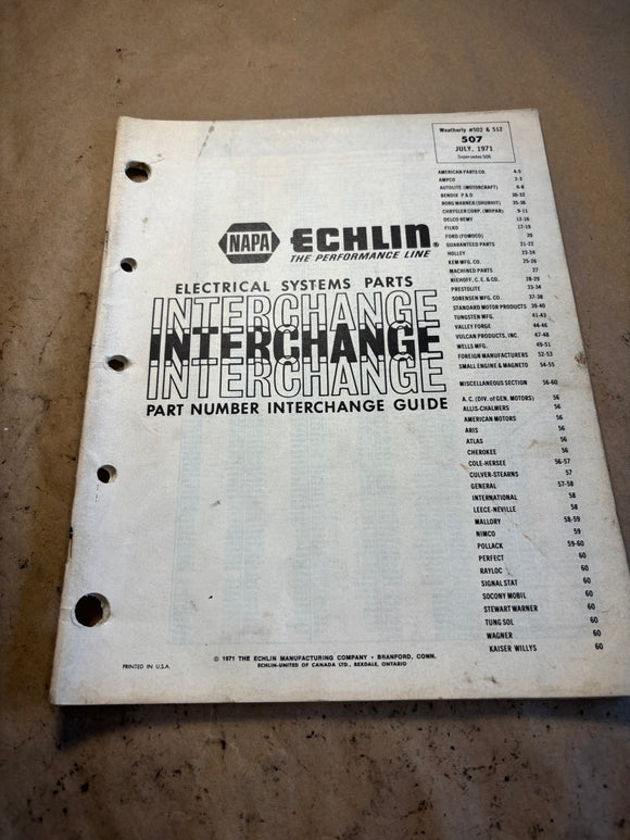 1971 NAPA Echlin Electrical Systems Parts Interchange Guide