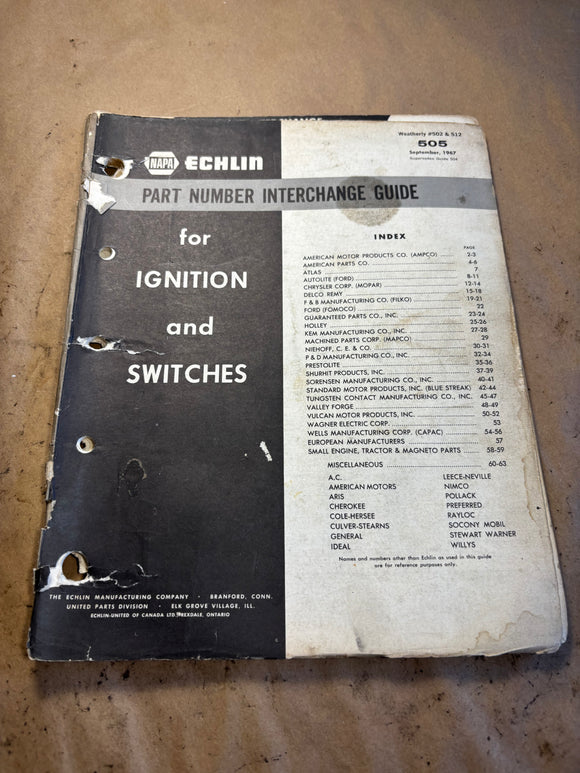 1967 NAPA Echlin Part Number Interchange Guide for Ignition and Switches