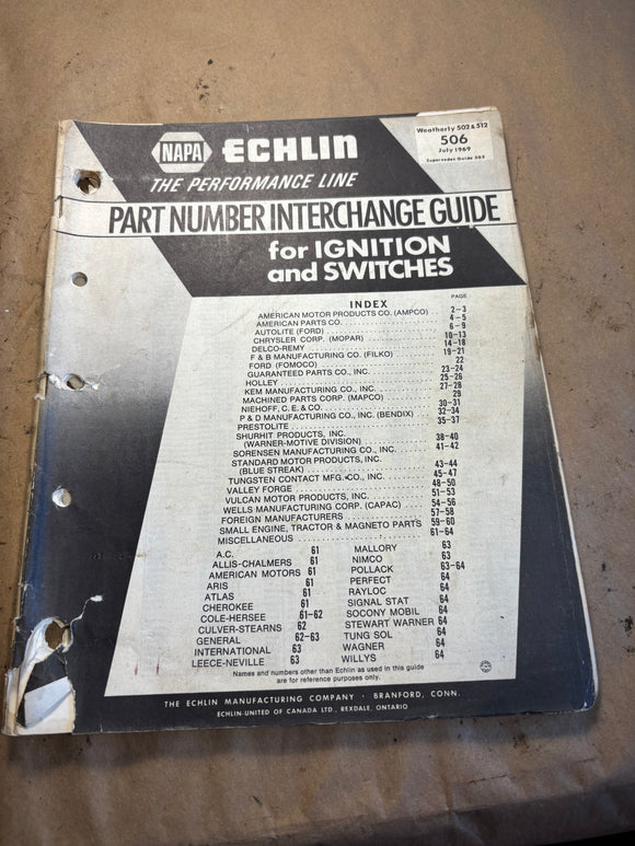 1969 NAPA Echlin Part Number Interchange Guide for Ignition and Switches
