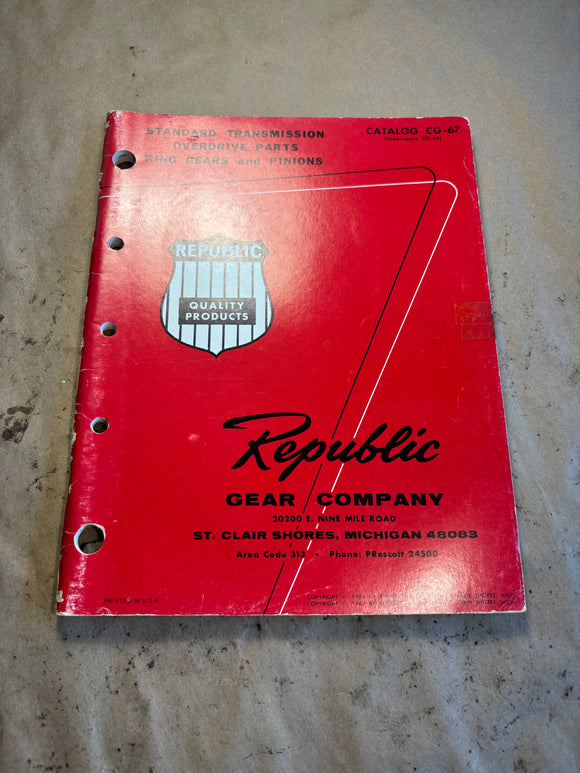 1966 Republic Gear Company Standard Transmission Overdrive Parts Ring Gears Pinions Catalog