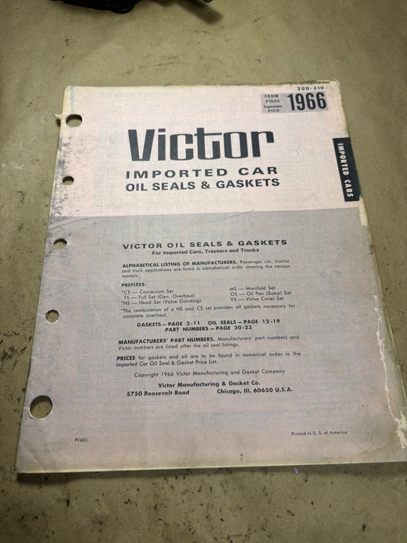 1966 Victor Imported Car Oil Seals and Gaskets catalog