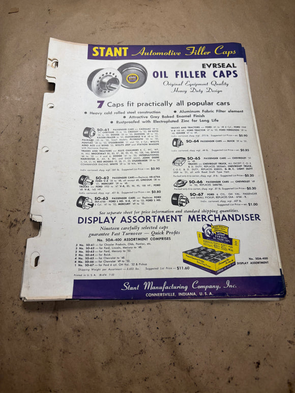 1953 Stant Filler Caps catalog 1930s to 1953