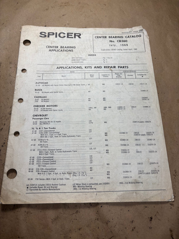 1969 Spicer Center Bearing Applications Catalog 1955-1969
