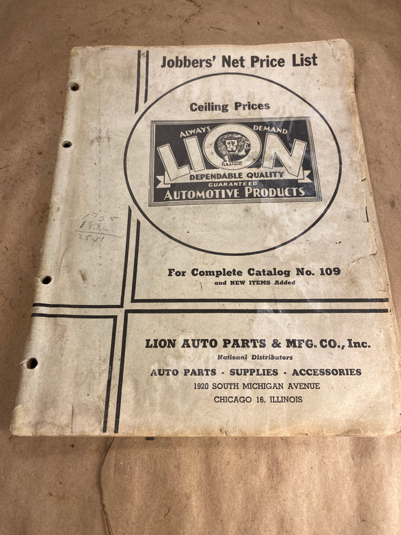 1945 Lion Auto Parts Jobbers Net Price List