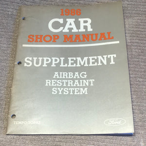 1986 Ford Car Shop Manual Supplement Airbag Tempo Topaz