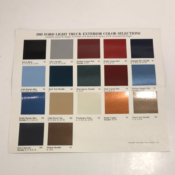 1985 Ford Light Truck Exterior Color Selections Brochure