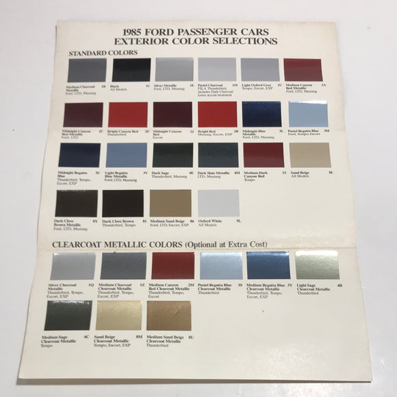 1985 Ford Passenger Cars Exterior Color Selections Brochure